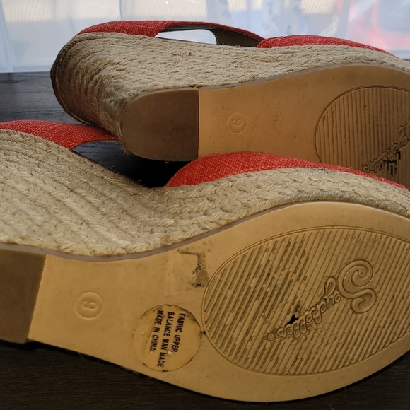 Seychelles Orange & Tan Espadrille Peep-toe Zip Back Wedges Women's Size 9 - Picture 6 of 6